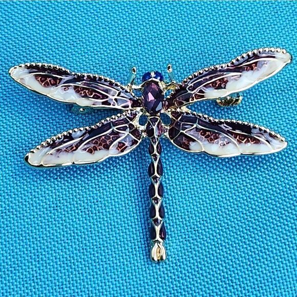 🔹️NWOT Purple & Gold Plated Dragonfly Scarf Pin/Brooch - Picture 2 of 8